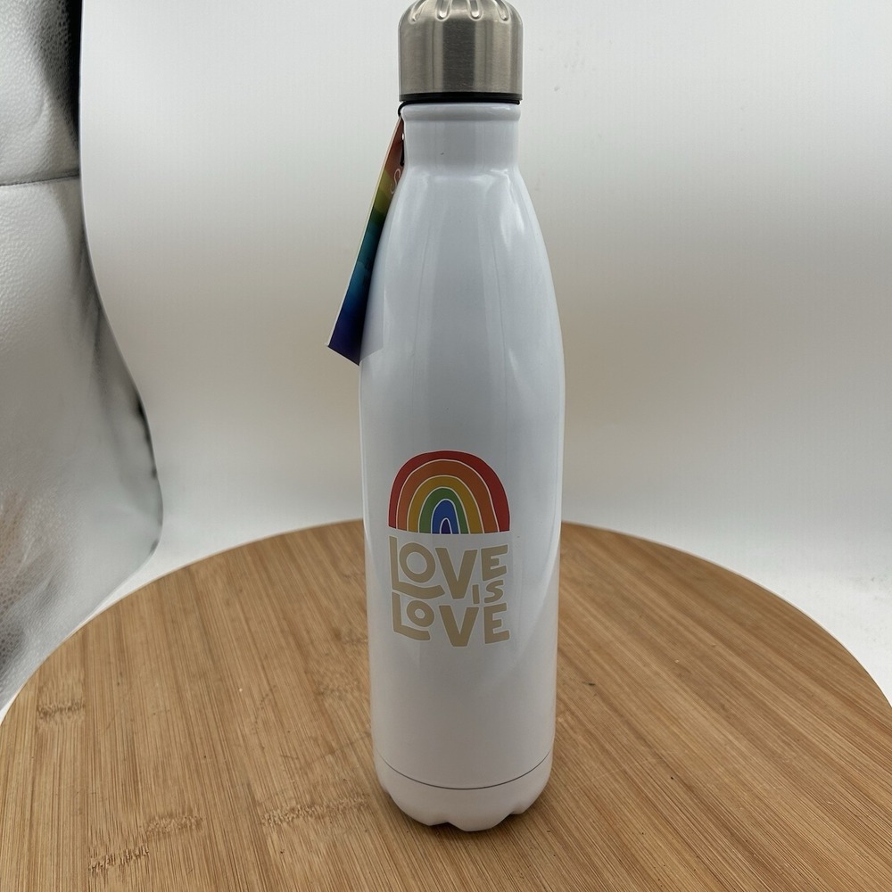 Social Chef Water Bottle Love Is Love 25oz Insulated Metal White Rainbow NWT